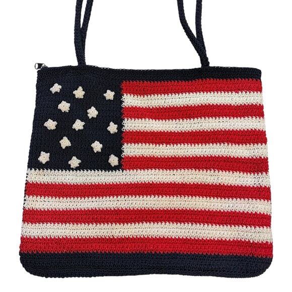 Patriotic Knit Tote Bag - Red, White, Blue 13 Star American Flag Crochet Bag - Picture 5 of 12